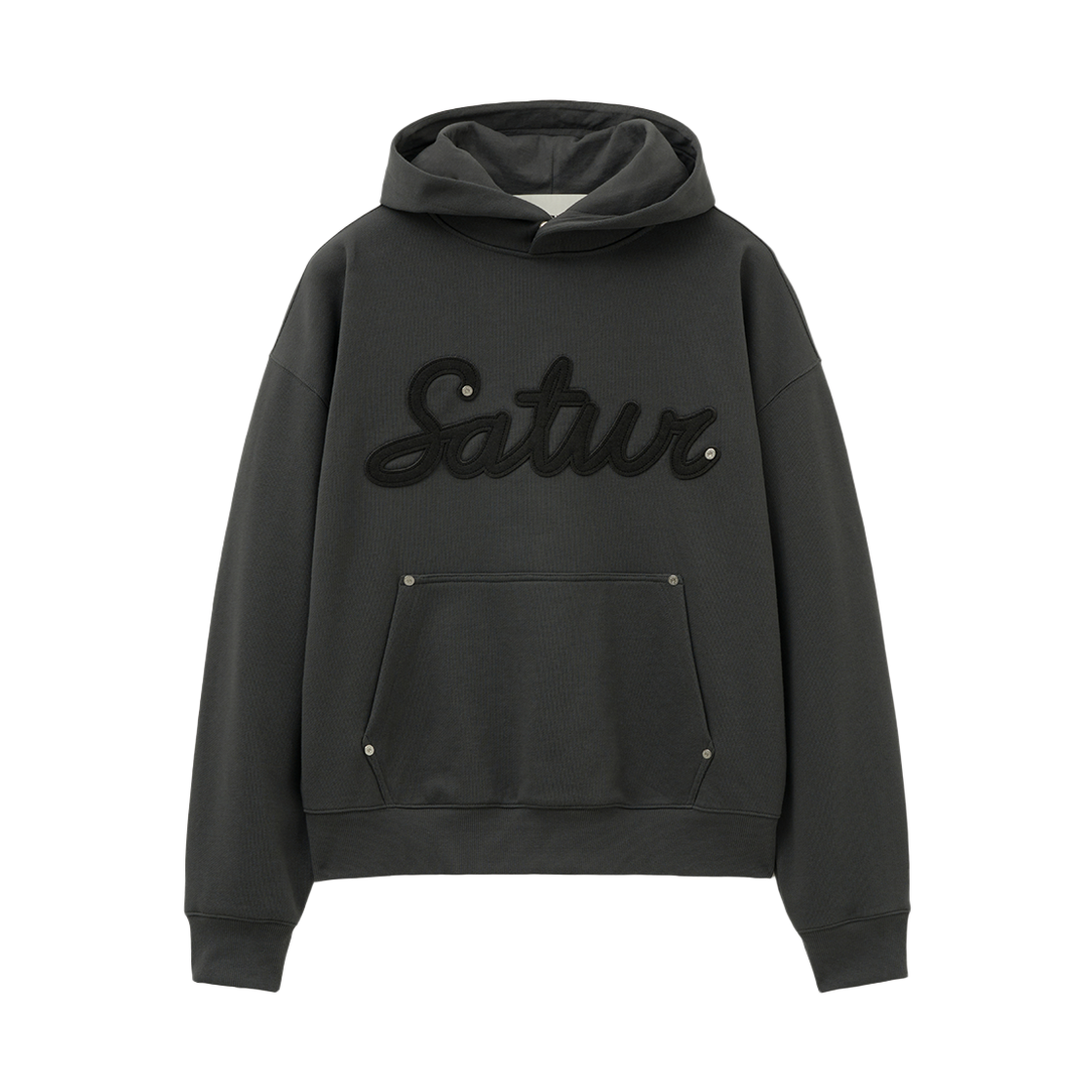 SA253UTH03CCL0 SATUR Lugo Applique Rivet Hoodie Charcoal