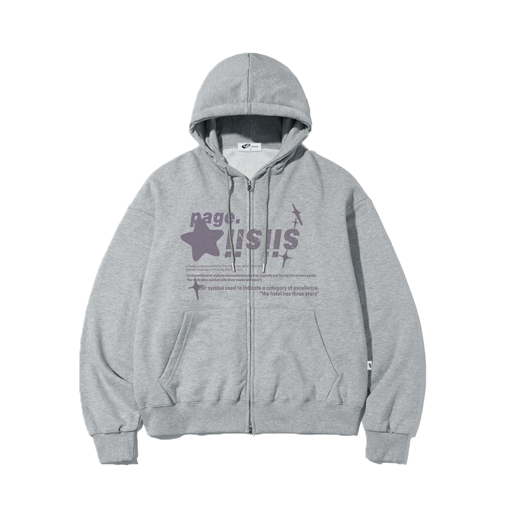 P242HZ008GR pagesiisii Purple Chrome Siisii Stars Print Two Way Hoodie Gray
