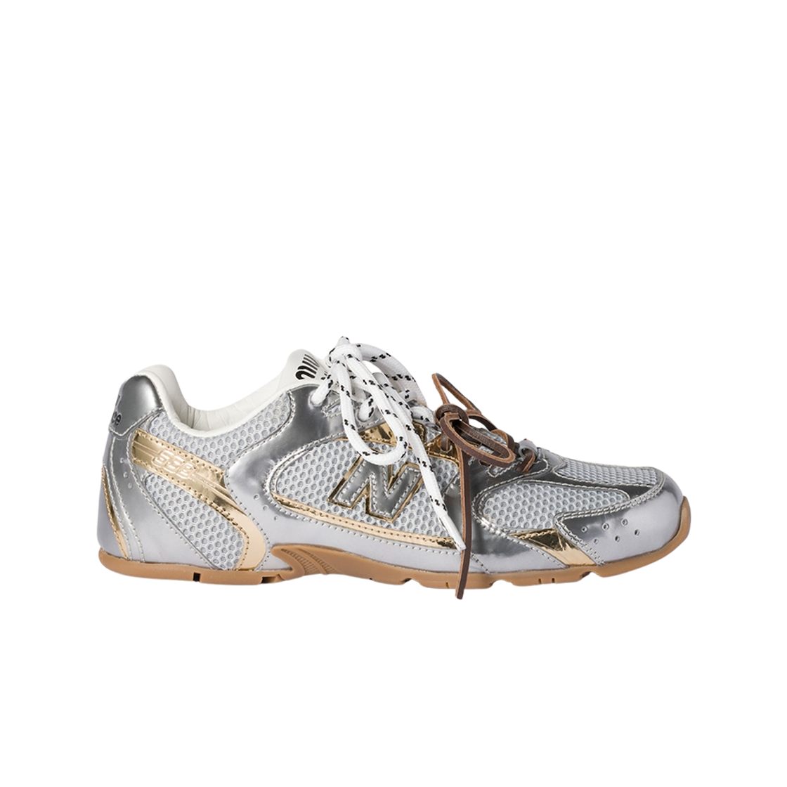 (W) 뉴발란스 x 미우 미우 530 SL 메탈릭 레더 메쉬 스니커즈 실버 플래티넘((W) New Balance x Miu Miu 530 SL Metallic Leather Mesh Sneakers Silver Platinum)