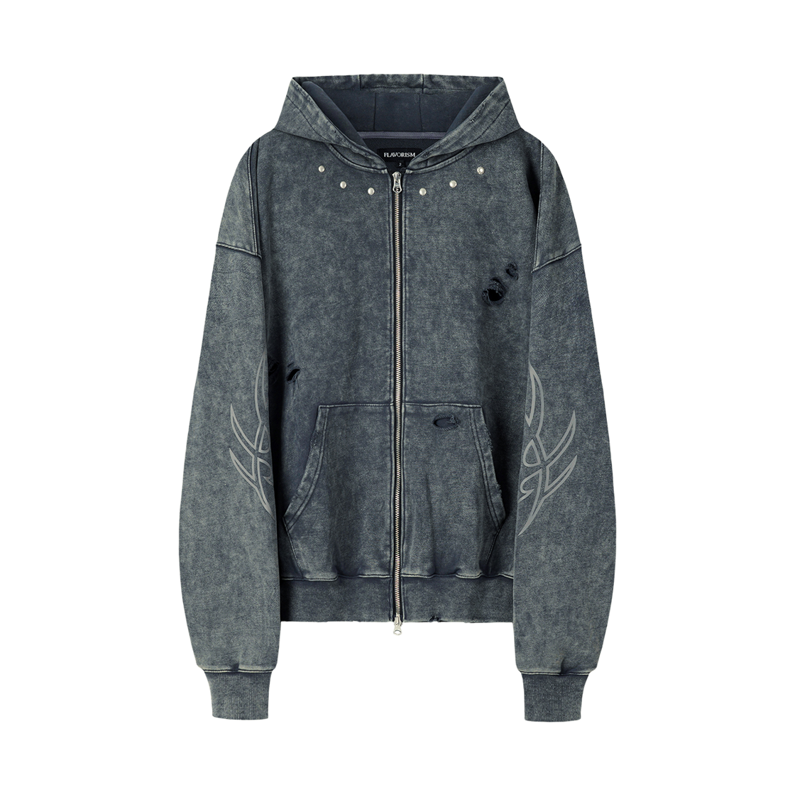 TO0024-1 Flavorism Tribal Hooded Zip-up Washed Green