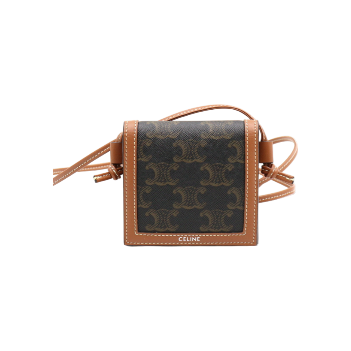 ITIONGQ92U4S Celine Triomphe Canvas and Calfskin Tan Necklace Mini Wallet Crossbody Bag AA52720