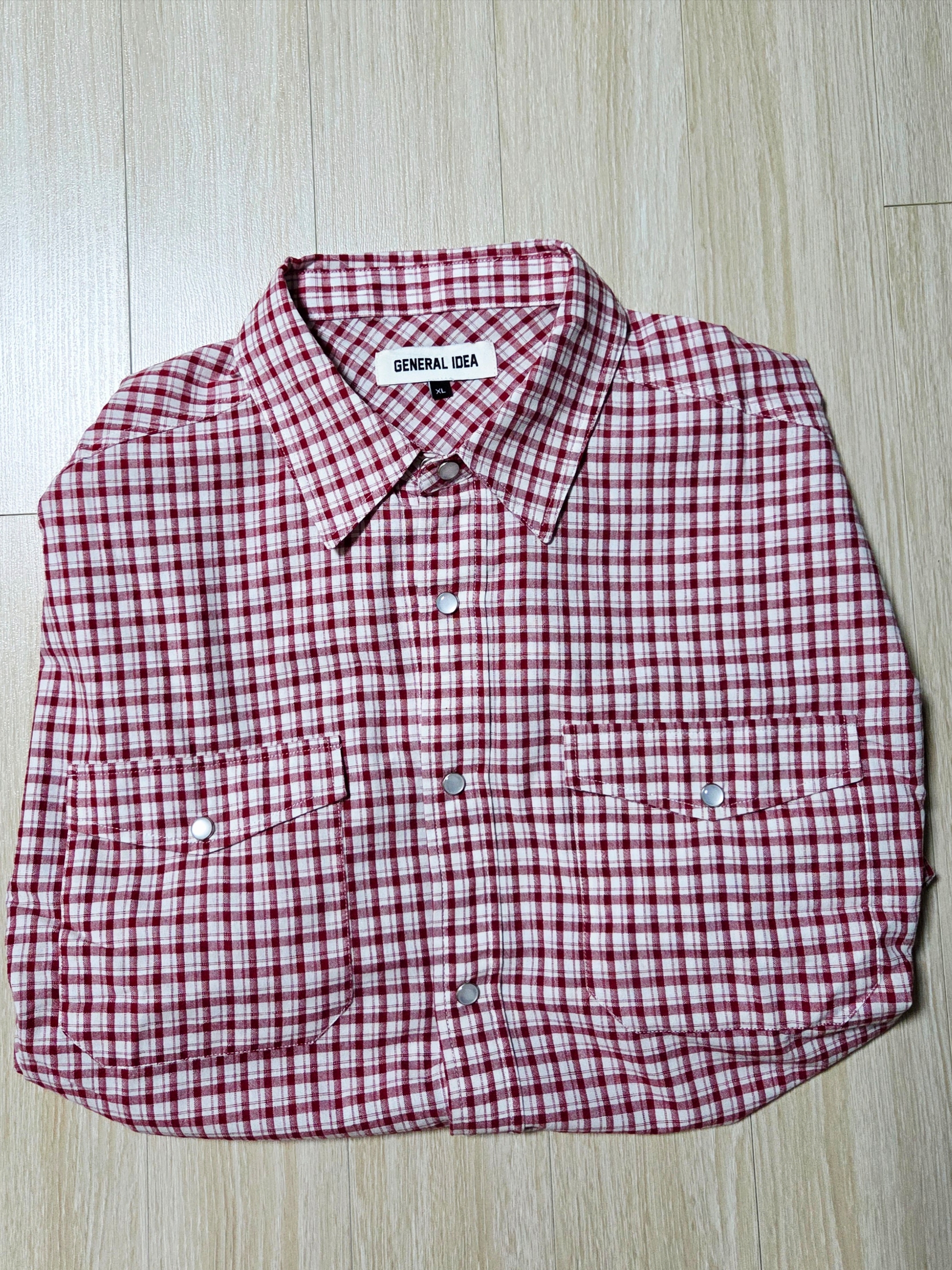 General Idea Man Western Check Shirts Red 착용 스타일
