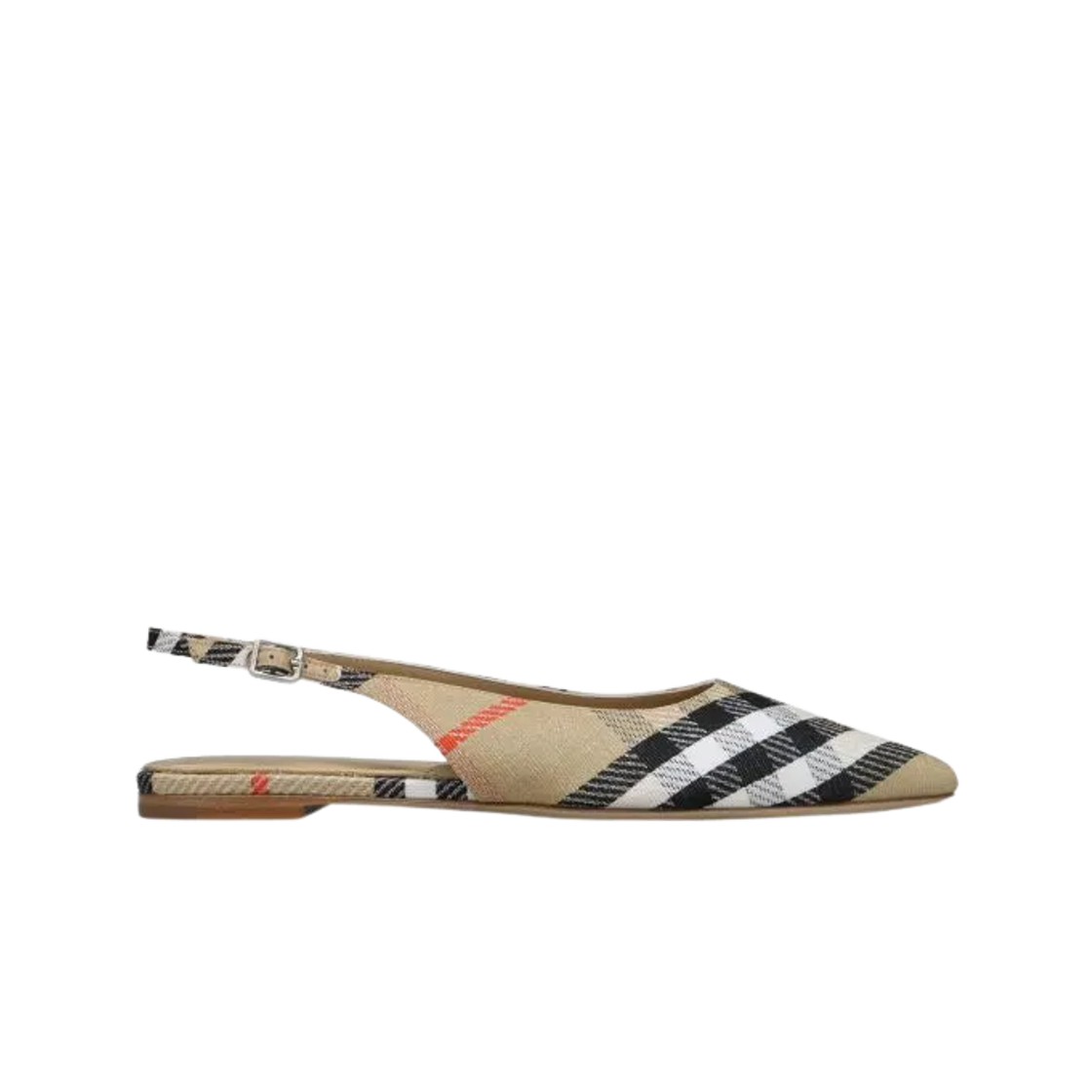 8106155 (W) Burberry Check Slingback Flat Beige