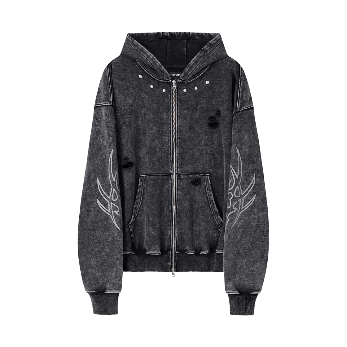 플레이버리즘 트라이벌 후드 집업 워시드 블랙(Flavorism Tribal Hooded Zip-up Washed Black)