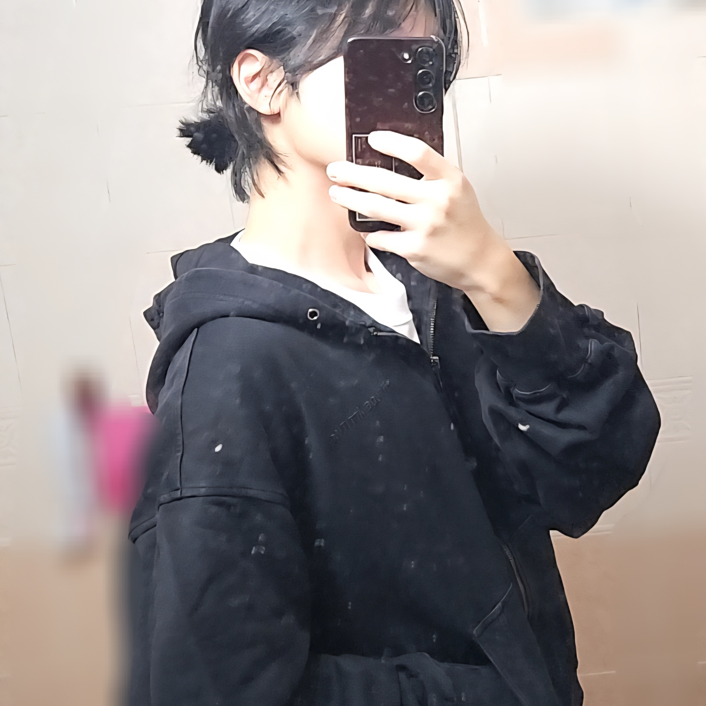 AA Curved Garment Dyeing Sweat Hoodie Zip-up Black 착용 스타일