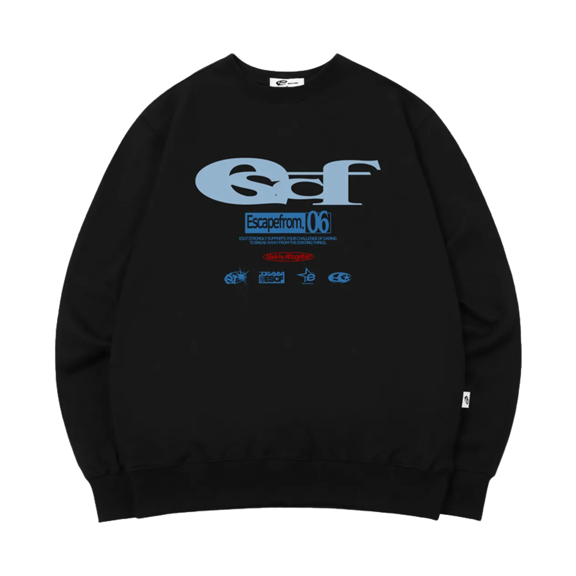 이스케이프프롬 ESCF 로고 콜라주 프린트 맨투맨 블랙(Escapefrom ESCF Logo Collage Print Man to Man Black) - 1