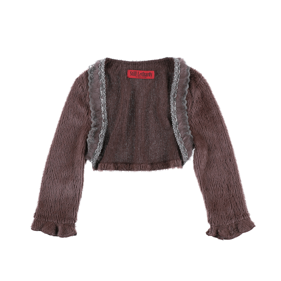 SL25FWCD02BR Still Lethardy Lace Trim Hairy Bolero Brown