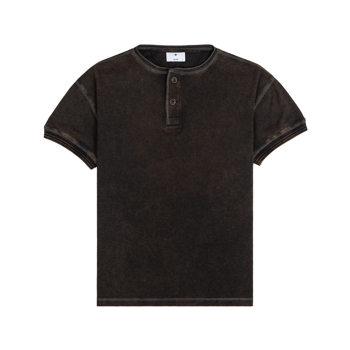 242-WWKHT-THT-vbk HEYSTE Washed Waffle Knit Henley Tee Vintage Black