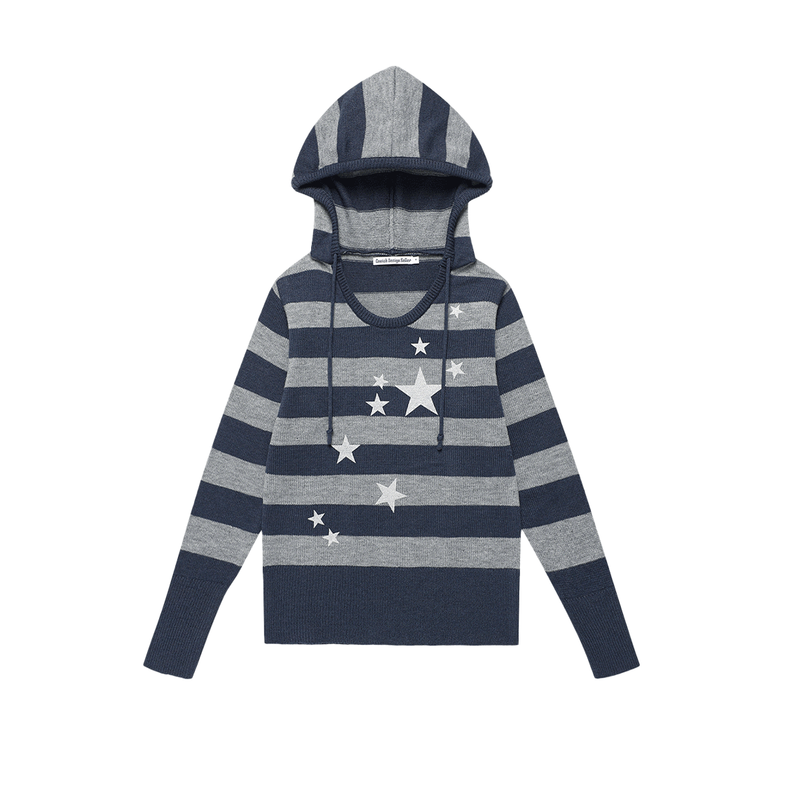 CV2FFFK601ANV CAVISH W U Neck Striped Star Knit Hoodie Navy
