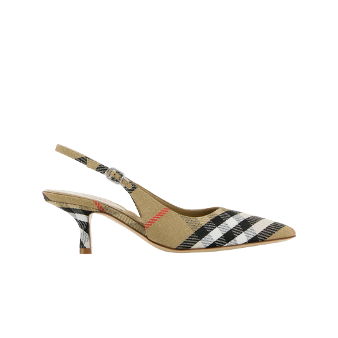 8106171 (W) Burberry Birdie Check Slingback Pumps Beige
