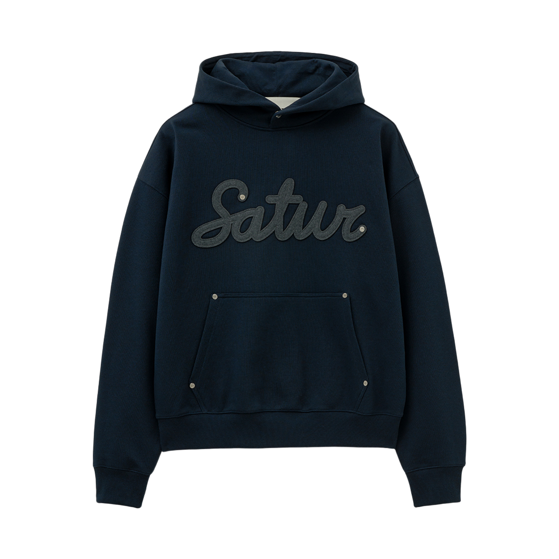 SA253UTH03NVY0 SATUR Lugo Applique Rivet Hoodie Navy