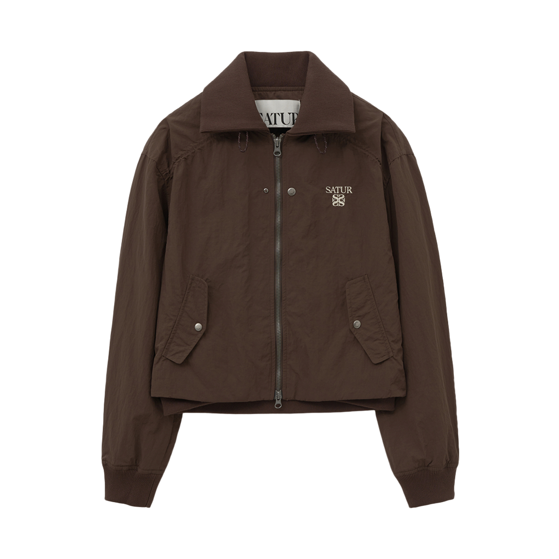 SA253WJK04BRN0 SATUR W Maron Nylon Crop Bomber Jacket Brown