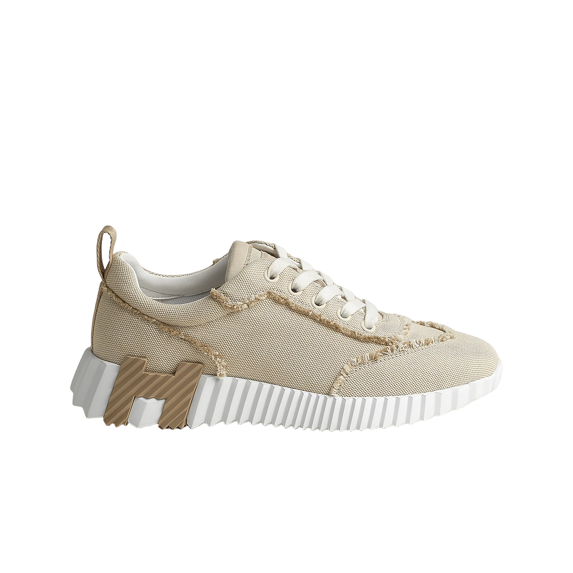 H252010ZF8 (W) Hermes Bouncing Sneakers Fringed H Canvas Suede Goatskin & Beige Glaise