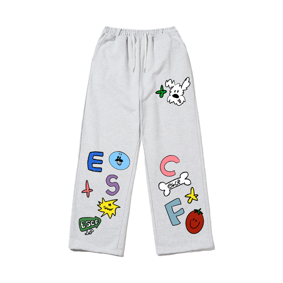 이스케이프프롬 스티커 세트 프린트 스웻팬츠 화이트멜란지(Escapefrom Sticker Set Print Sweatpants White Melange)