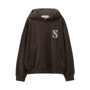 SATUR Small Rivet Applique Pocket Logo Hoodie Brown