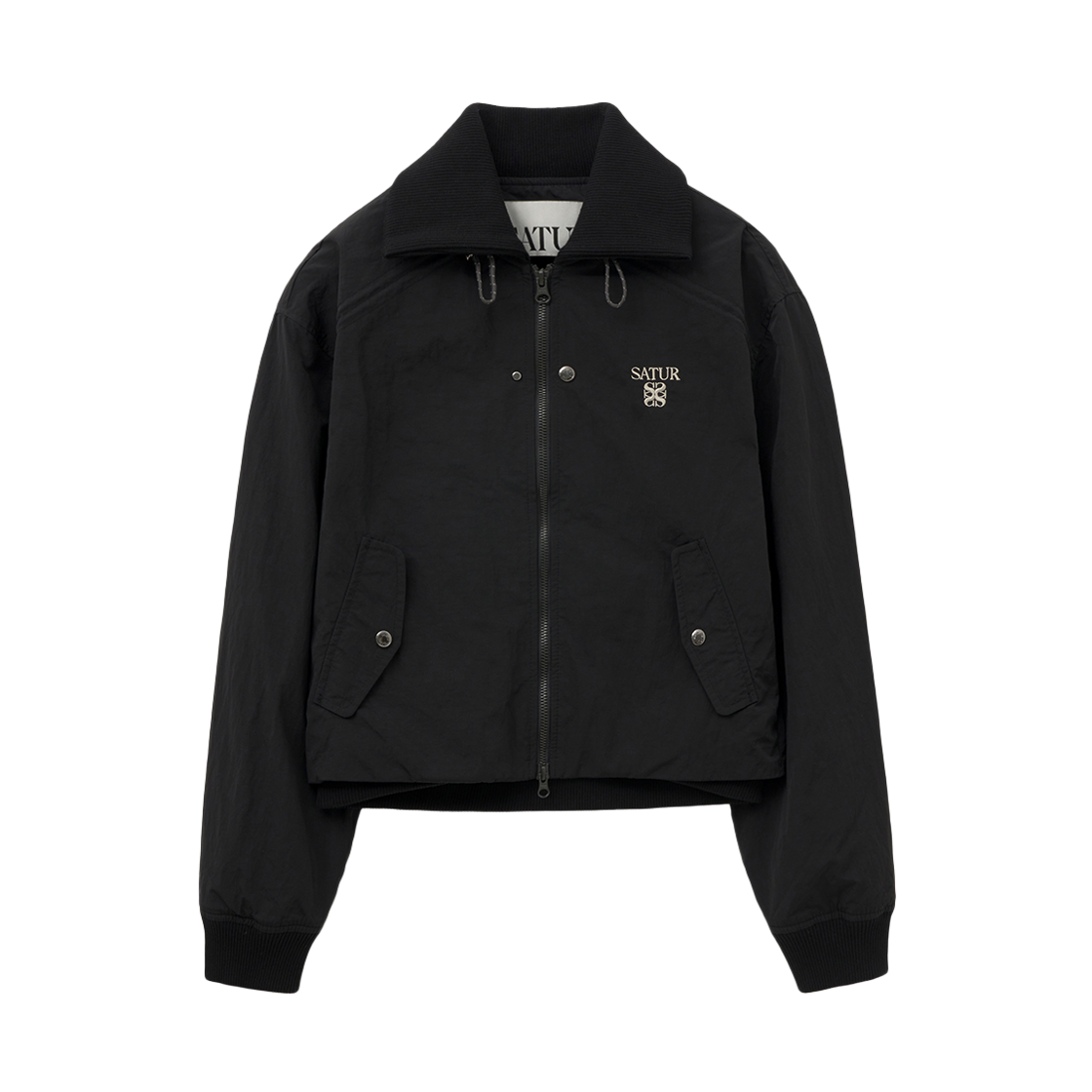 SA253WJK04BLK0 SATUR W Maron Nylon Crop Bomber Jacket Black