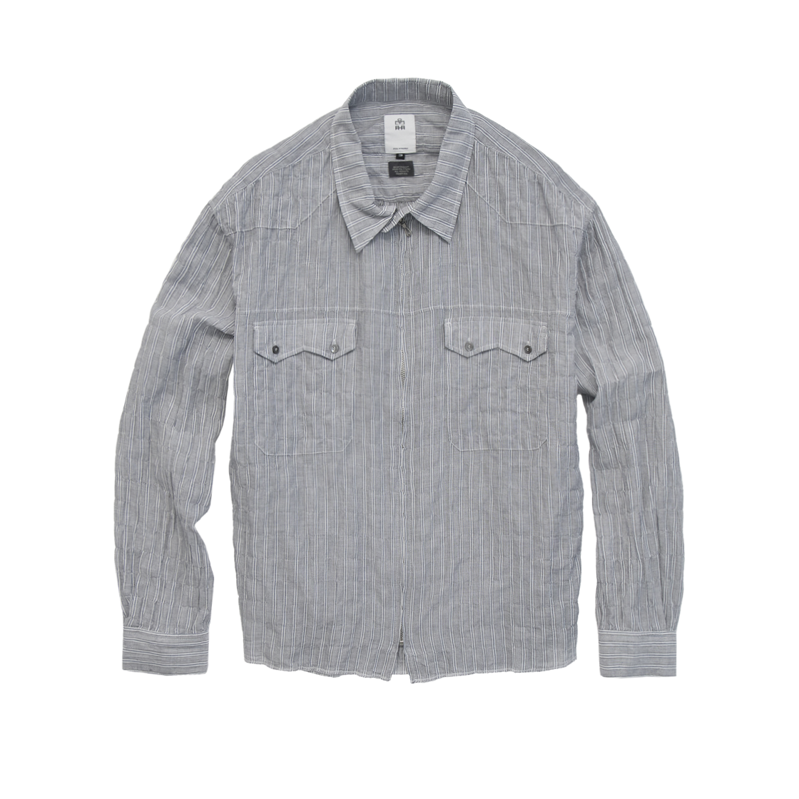 폴리테루 집 업 셔츠 스트라이프 그레이 (재패니즈 패브릭)(Polyteru Zip Up Shirts Striped Gray (Japanese Fabric))