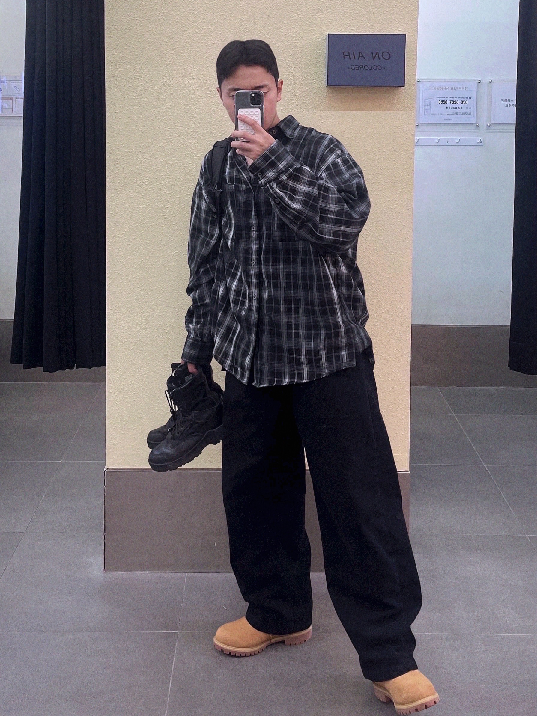 Timberland Premium 6 inch Waterproof Boot Wheat Nubuck - Wide, NOMANUAL O.D Check Shirt Black 착용 스타일 - 1