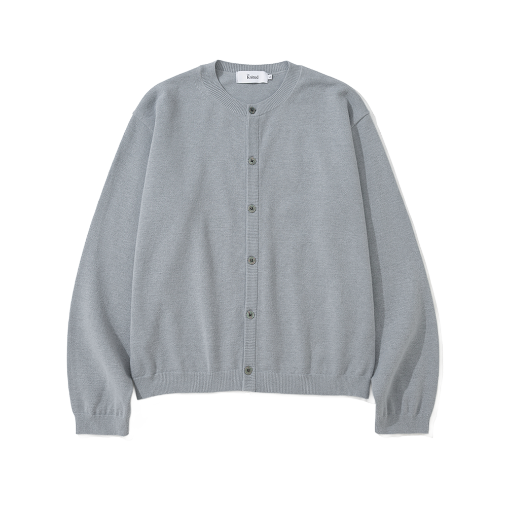 니티드 베이직 에센셜 크롭 라운드 가디건 멜란지 그레이(Knitted Basic Essential Crop Round Cardigan Melange Grey)