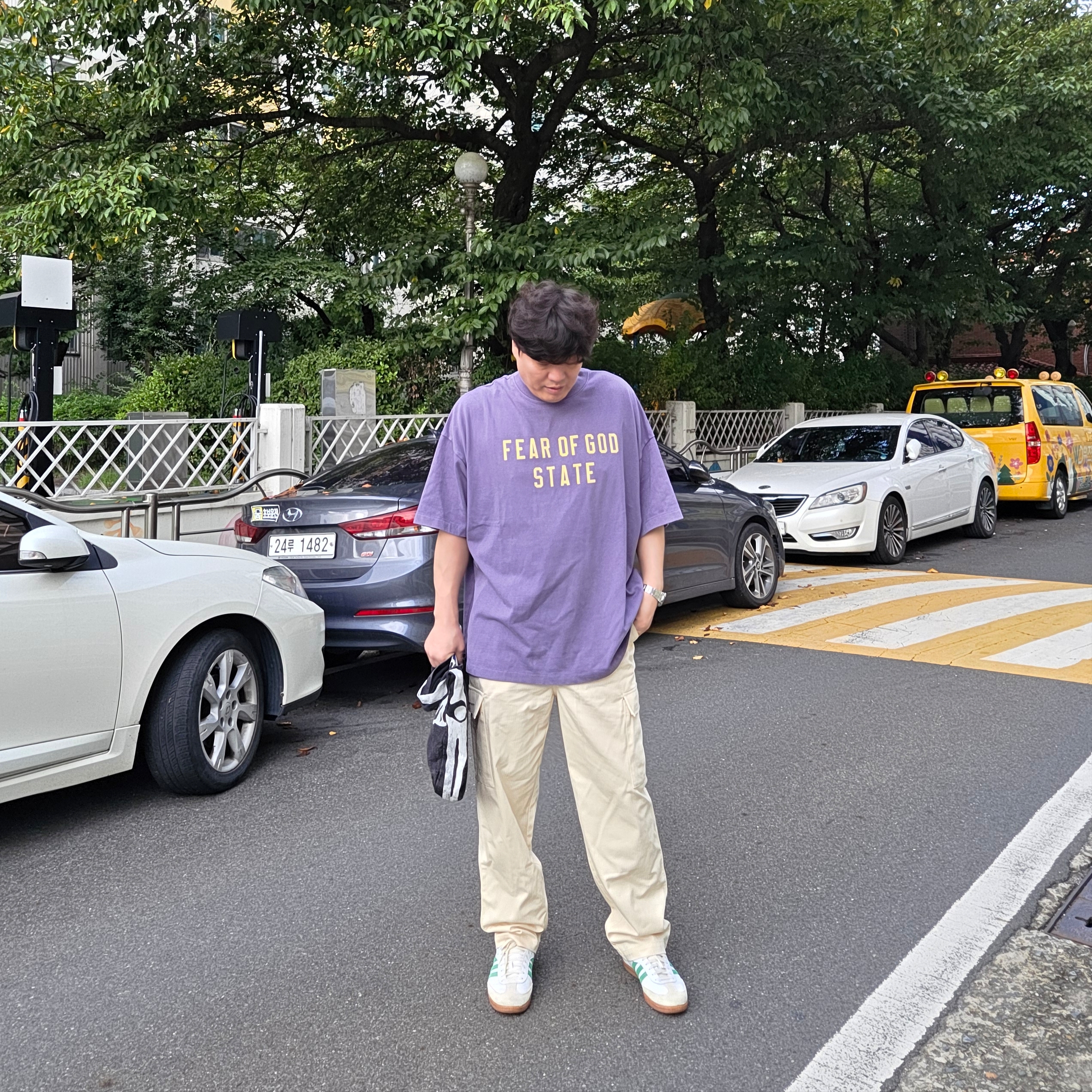 Essentials Heavy Crewneck T-Shirt Lavender - 24FW 착용 스타일 - 1