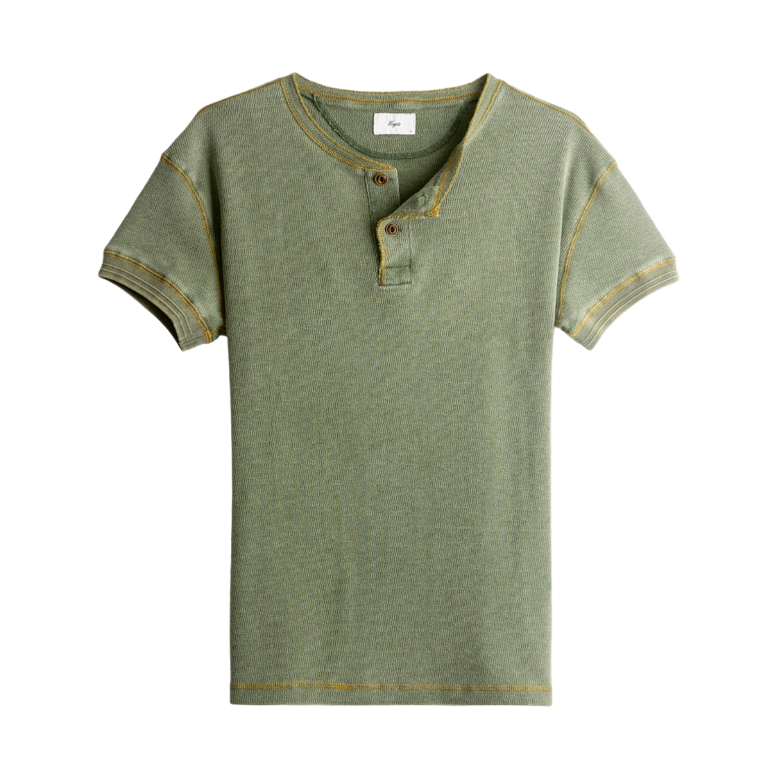 헤이스트 워시드 와플 니트 헨리 티 그레이그린(HEYSTE Washed Waffle Knit Henley Tee Grey Green)
