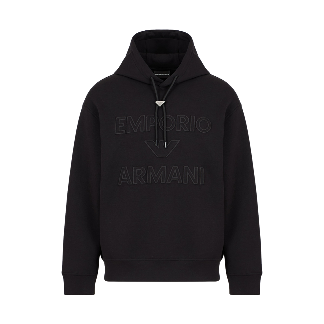 엠포리오 아르마니 ASV 오버사이즈 엠보스 로고 자수 더블 저지 후드 스웨트셔츠 블랙(Emporio Armani ASV Double Jersey Hooded Sweatshirt with Oversized Embossed Logo Embroidery Black) - 1