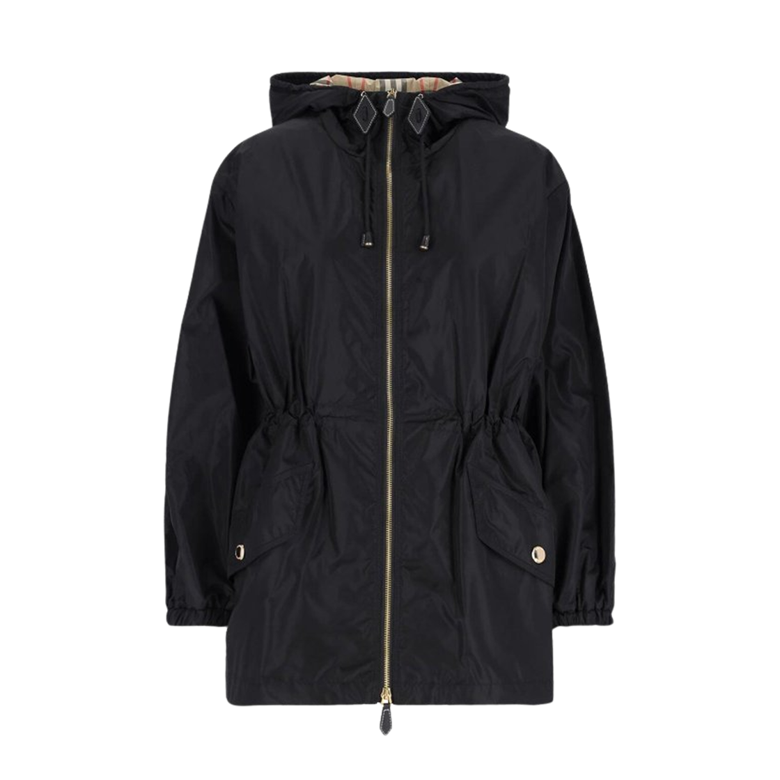 (W) 버버리 웨이스트 스트링 후드 자켓 블랙((W) Burberry Waist String Hooded Jacket Black)