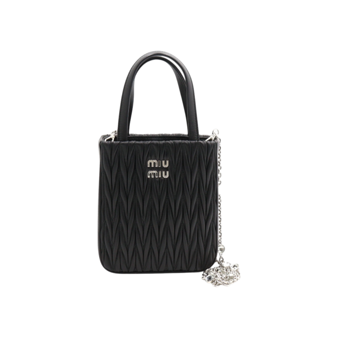 ITUB2N54WADP Miu Miu Black Matelasse Mini Crystal Chain Tote Bag