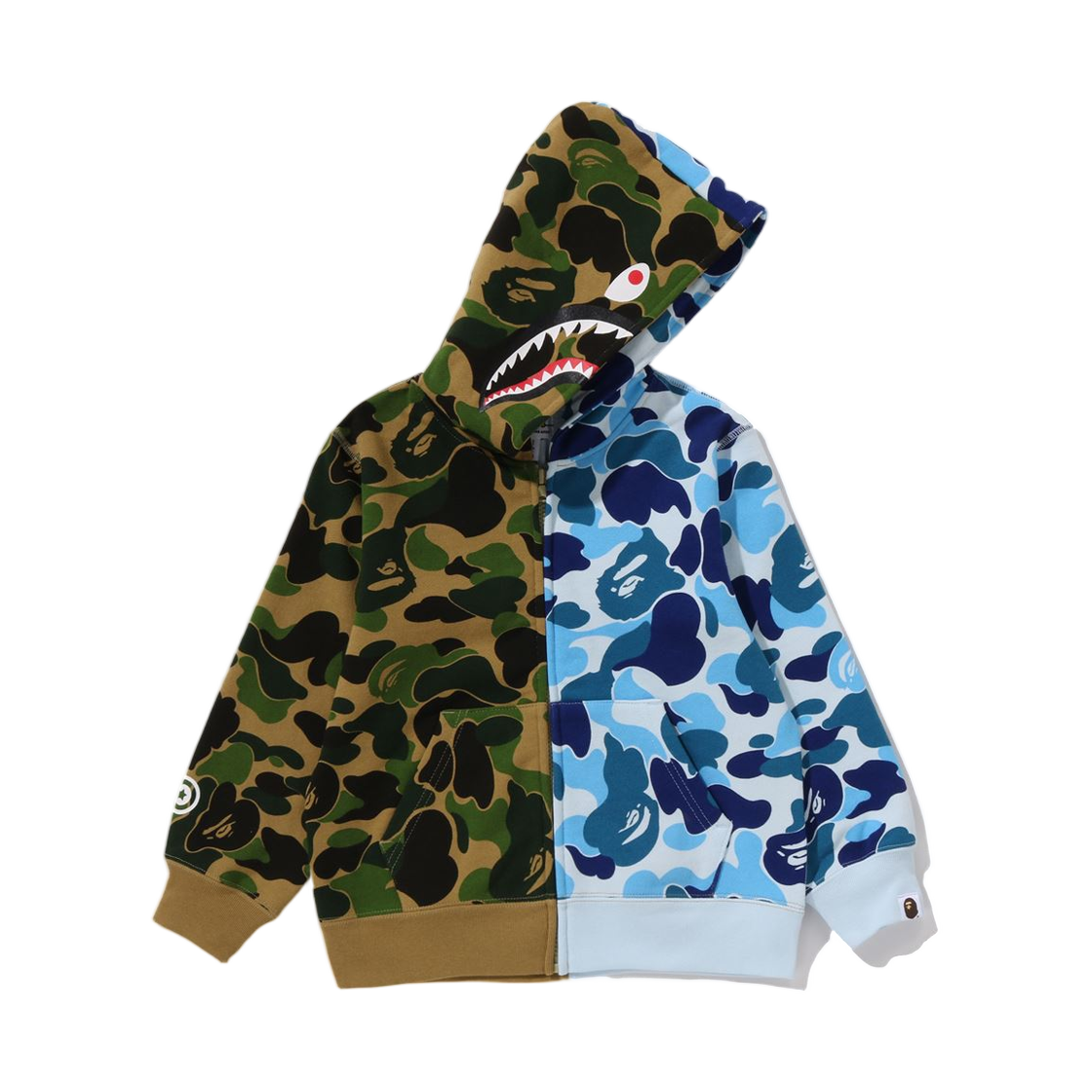 키즈) 베이프 192 ABC 카모 멀티 샤크 집 후드 블루 | BAPE | KREAM