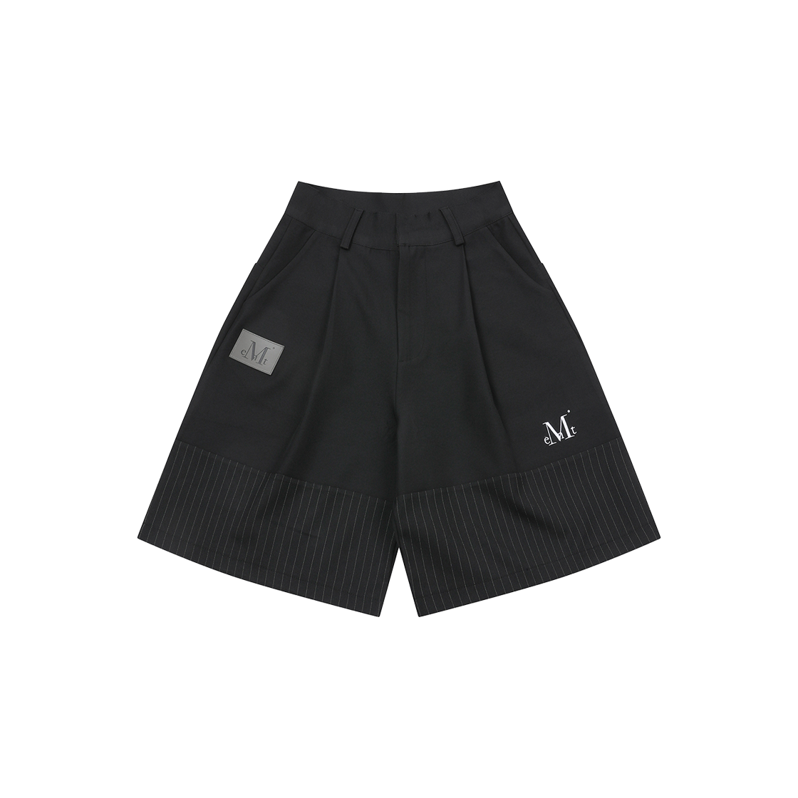 P0000BDI MUCENT Modent Stripe Wide Pintuck Half Pants Black