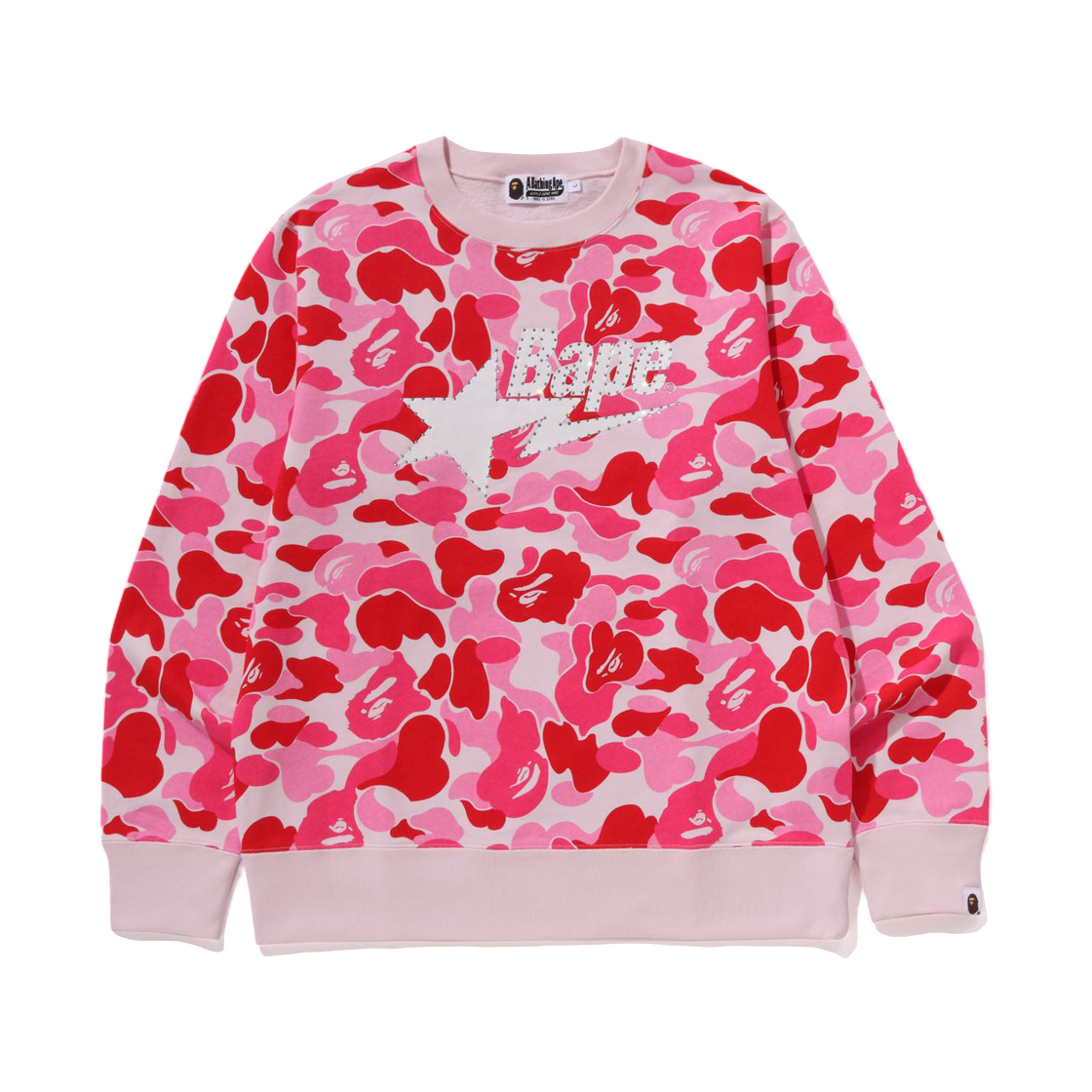 베이프 118 ABC 카모 라인스톤 베이프 스타 크루넥 스웨트셔츠 핑크(BAPE 118 ABC Camo Rhinestone Bape Sta Crewneck Sweatshirt Pink) - 1