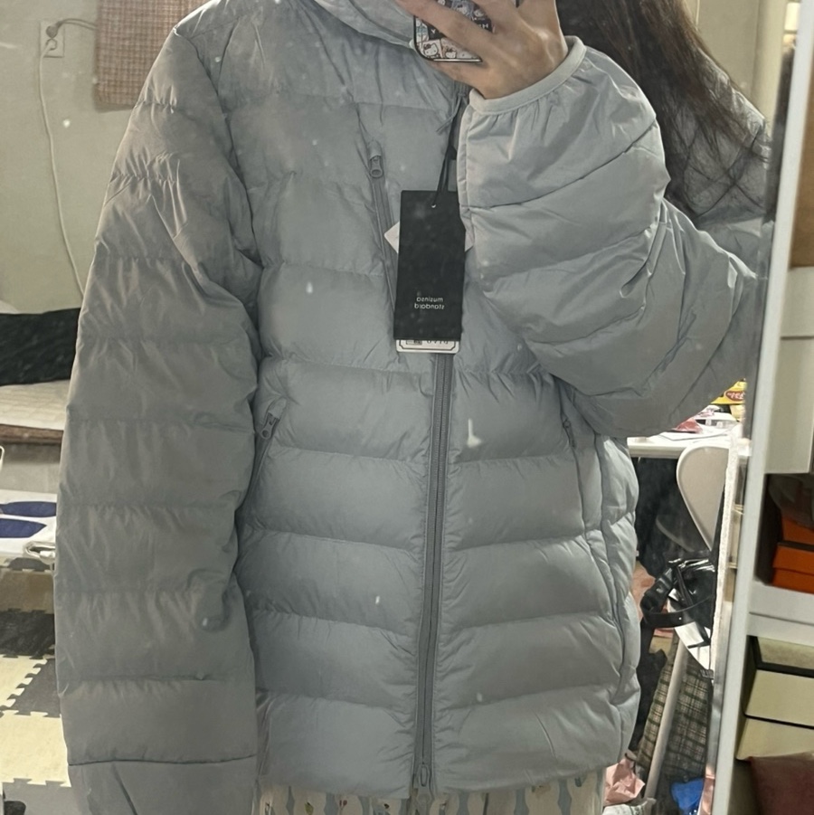 Musinsa Standard City Leisure Hooded Light Down Jacket Cloudy Blue 착용 스타일 - 2