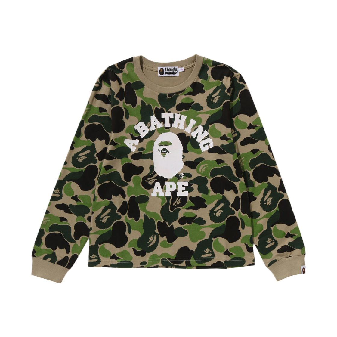 (W) 베이프 178 ABC 카모 컬리지 롱슬리브 티셔츠 그린((W) BAPE 178 ABC Camo College L/S T-Shirt Green) - 1