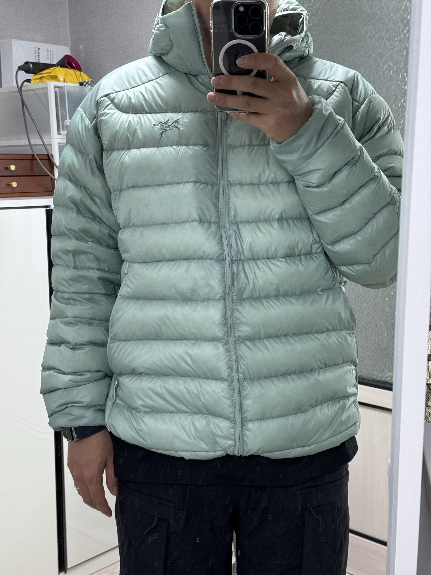 Arc'teryx Cerium Hoody Stone Green 착용 스타일