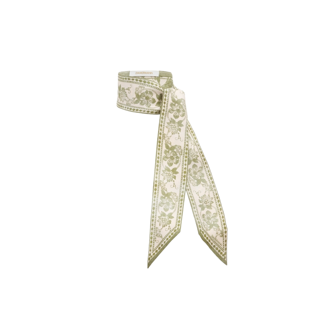 1056XS25A2 (W) Zimmermann Printed Silk Ribbon Scarf Cream Khaki Floral