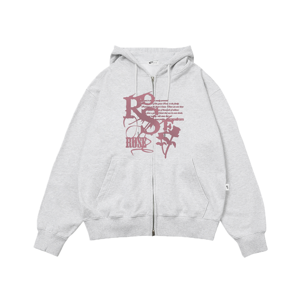 이스케이프프롬 빈티지 로즈 프린트 투웨이 후드집업 화이트 멜란지(Escapefrom Vintage Rose Print Two Way Hoodie White Melange) - 1