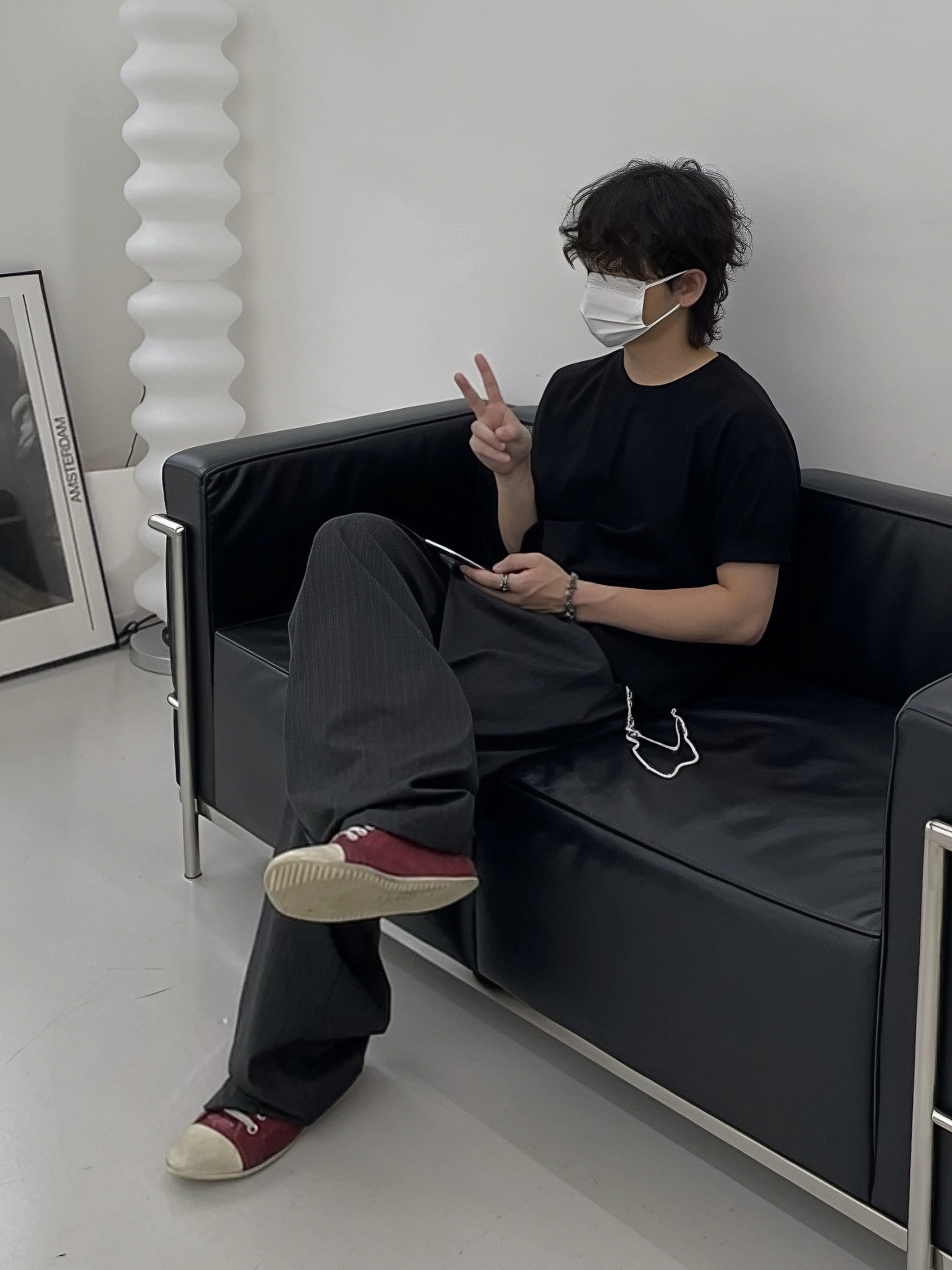 Millo Archive Reflect Stripe Pants Charcoal, Hono Report Leaf Bracelet 착용 스타일 - 1