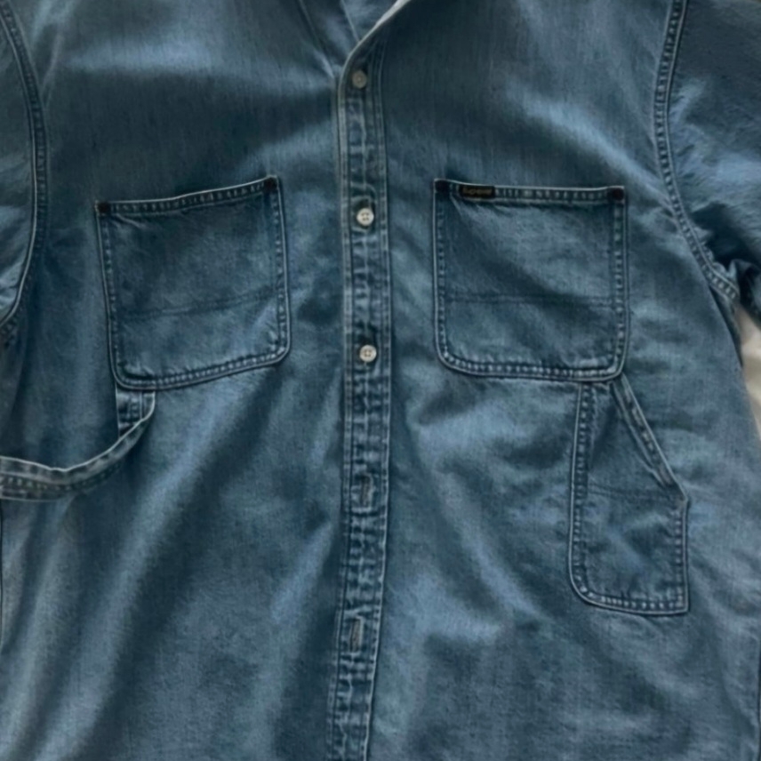 Supreme Loose Fit S/S Denim Painter Shirt Washed Blue - 24SS 착용 스타일