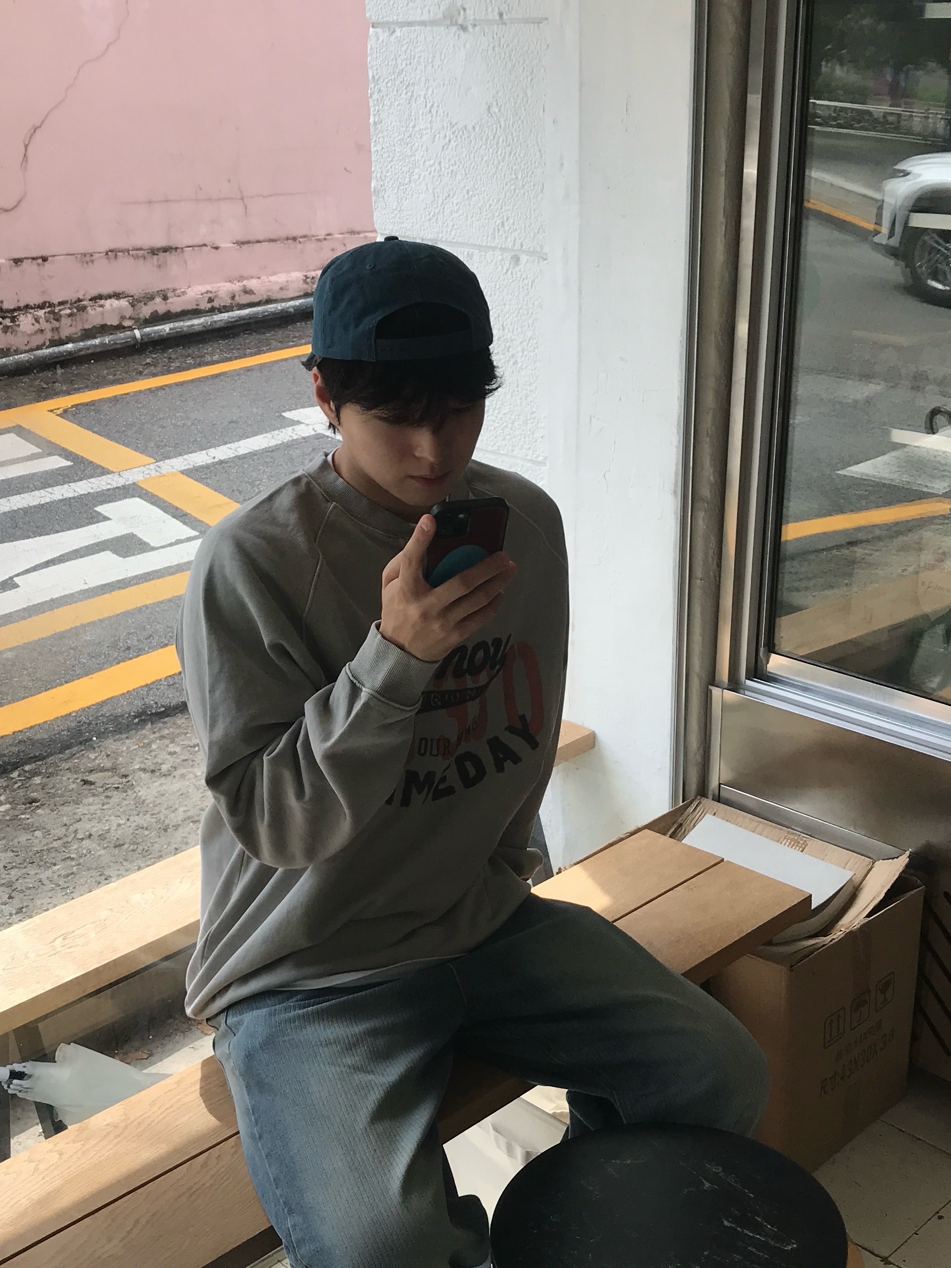 Stussy x Our Legacy Work Shop Mid-depth Cap Navy 착용 스타일 - 6