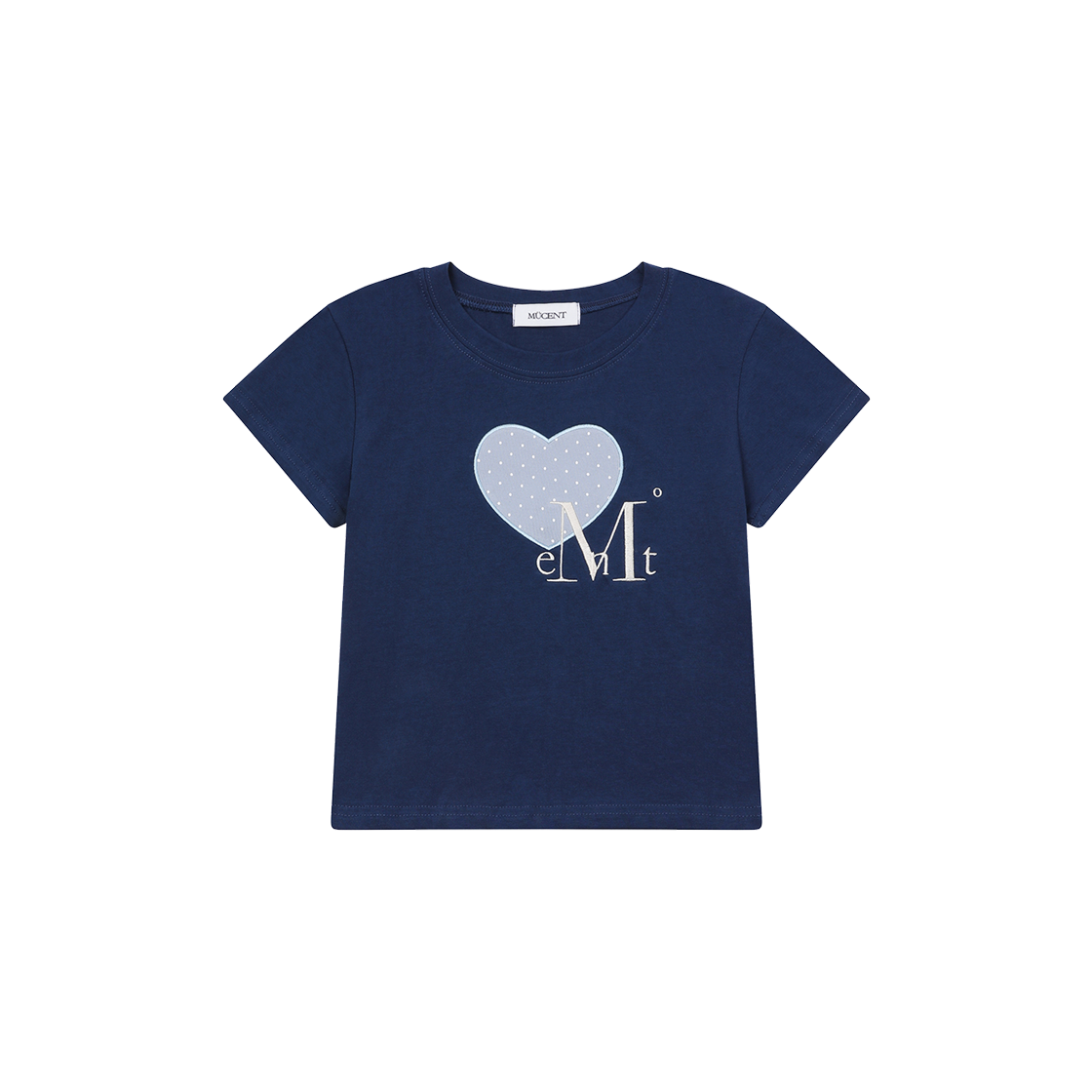 P0000BDK MUCENT Moa Dot Heart Logo Patch R-Neck Half T Navy