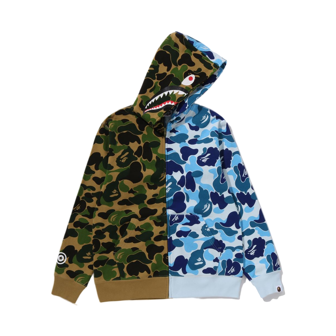 (키즈) 베이프 197 ABC 카모 멀티 샤크 집 후드 그린((Kids) BAPE 197 ABC Camo Multi Shark Zip Hoodie Green) - 2