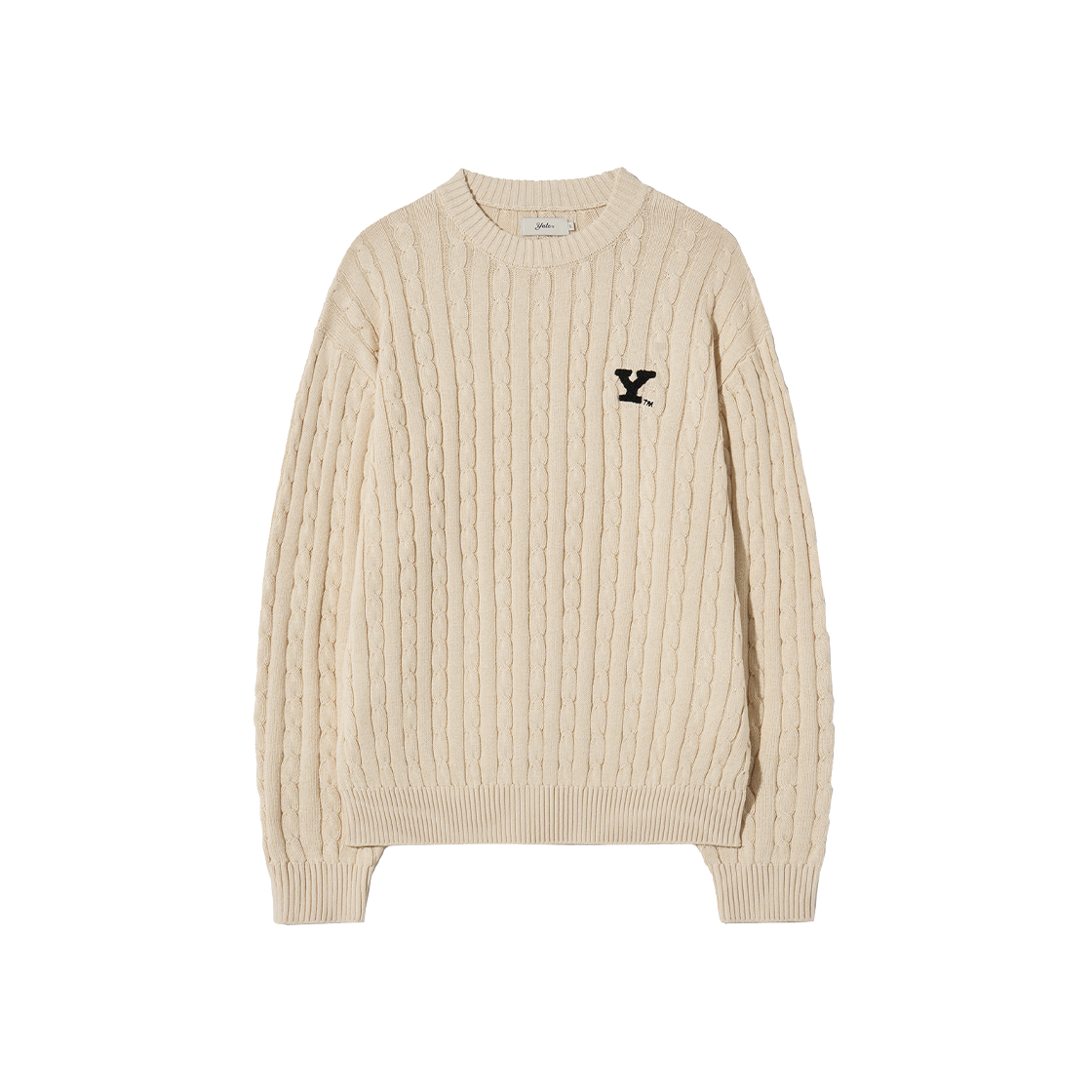 YFF1KT301AIV Yale Y Logo Cable Round Knit Ivory