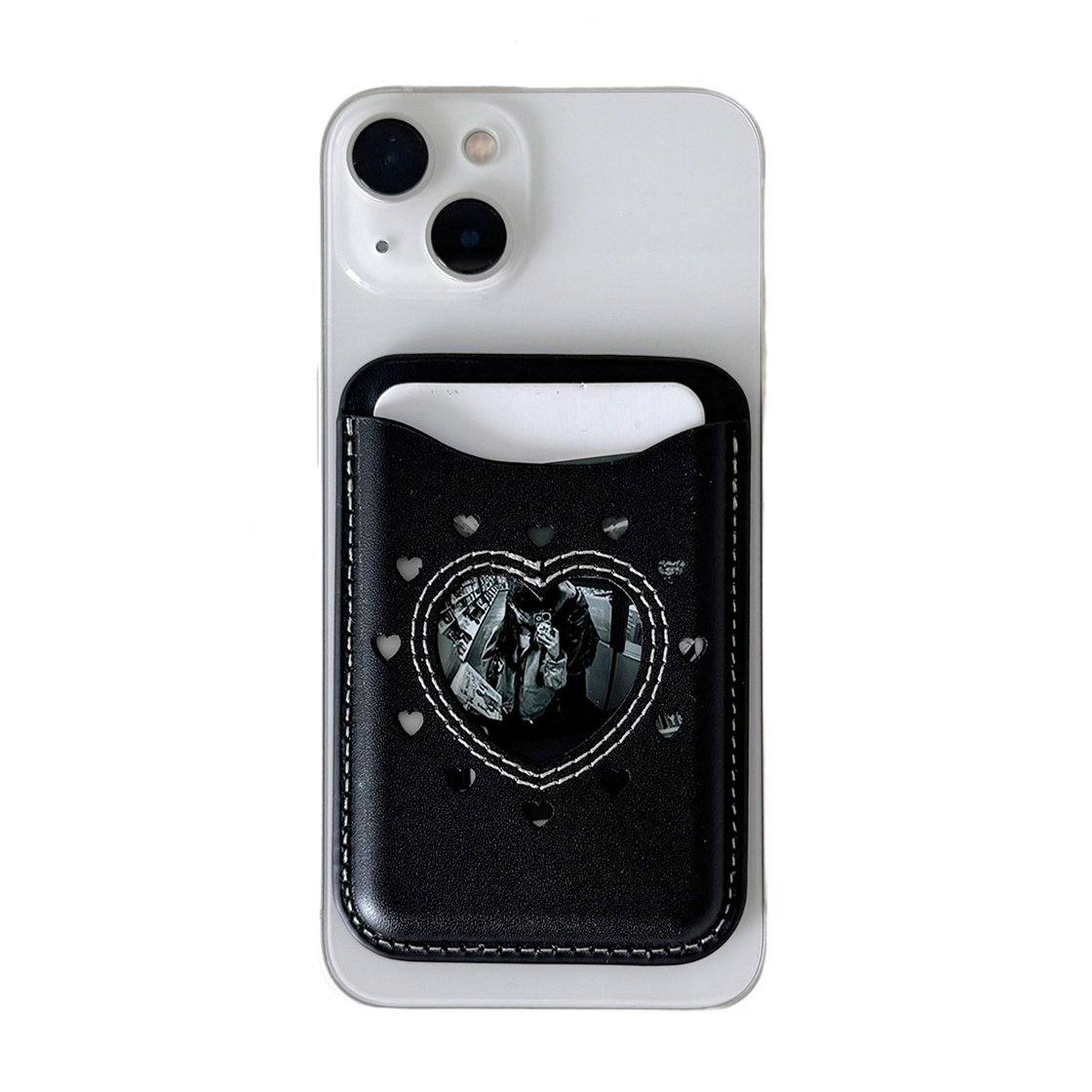 르마스크 하트홀 강력자석 포토 맥세이프 가죽 카드지갑 카드 2장 블랙(LE MASQUE Heart-Frame Photo Magnetic Leather Card Wallet Black)