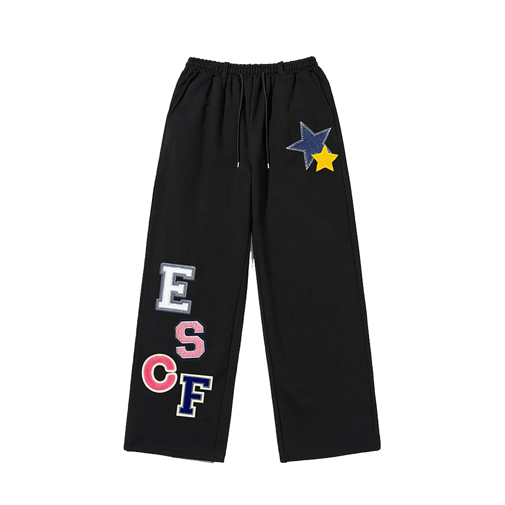 E242SP011BK Escapefrom ESCF Patchwork Print Sweatpants Black
