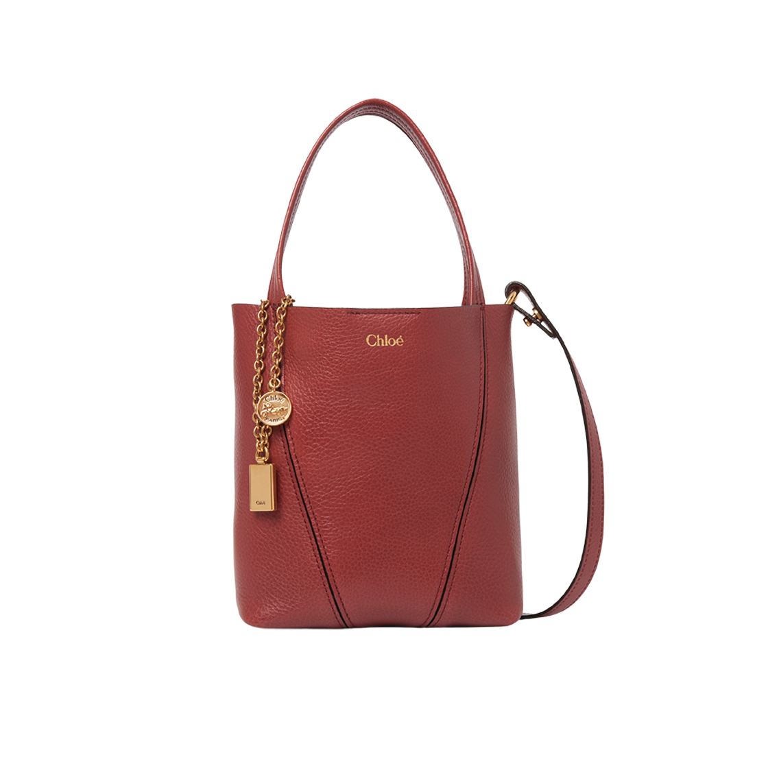 끌로에 그레인드 레더 스핀 스몰 토트백 브루넷 레드(Chloe Spin Small Tote Bag in Grained Leather Brunet Pink) - 1