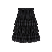 (W) Open Yy Rolled Waist Tiered Midi Skirt Black