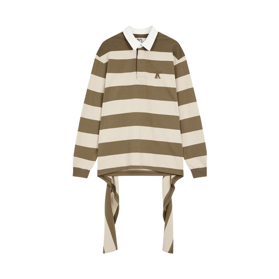 - Open Yy Stripe Trim Rugby Shirt Beige