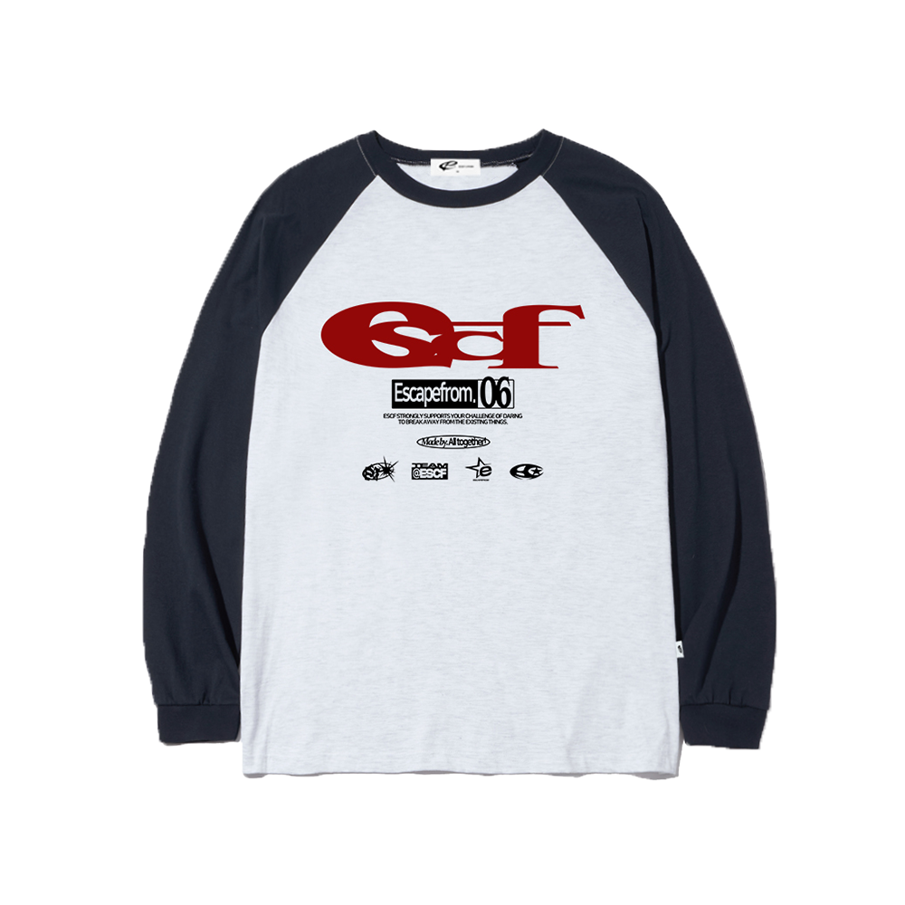 이스케이프프롬 레드 ESCF 로고 콜라주 프린트 롱슬리브 네이비(Escapefrom Red ESCF Logo Collage Print Long Sleeve Navy) - 1