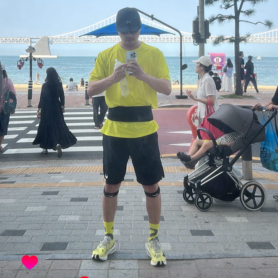 Arc'teryx Cormac Crew Neck SS T-Shirt Euphoria Heather, On Running Cloudboom Strike Limelight Wolf 착용 스타일
