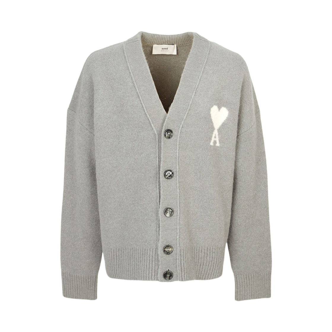 아미 빅 하트 로고 알파카 니트 그레이 오프화이트(AMI de Coeur Cardigan in Alpaca Knit Grey Off White) - 1